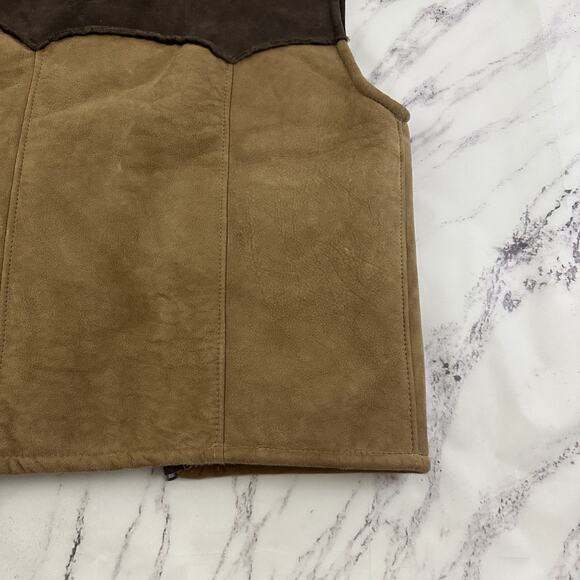 River Mens Vintage 70s Suede Sherpa Lined Vest Size 44 XL Brown Patchwork West - Picture 9 of 10